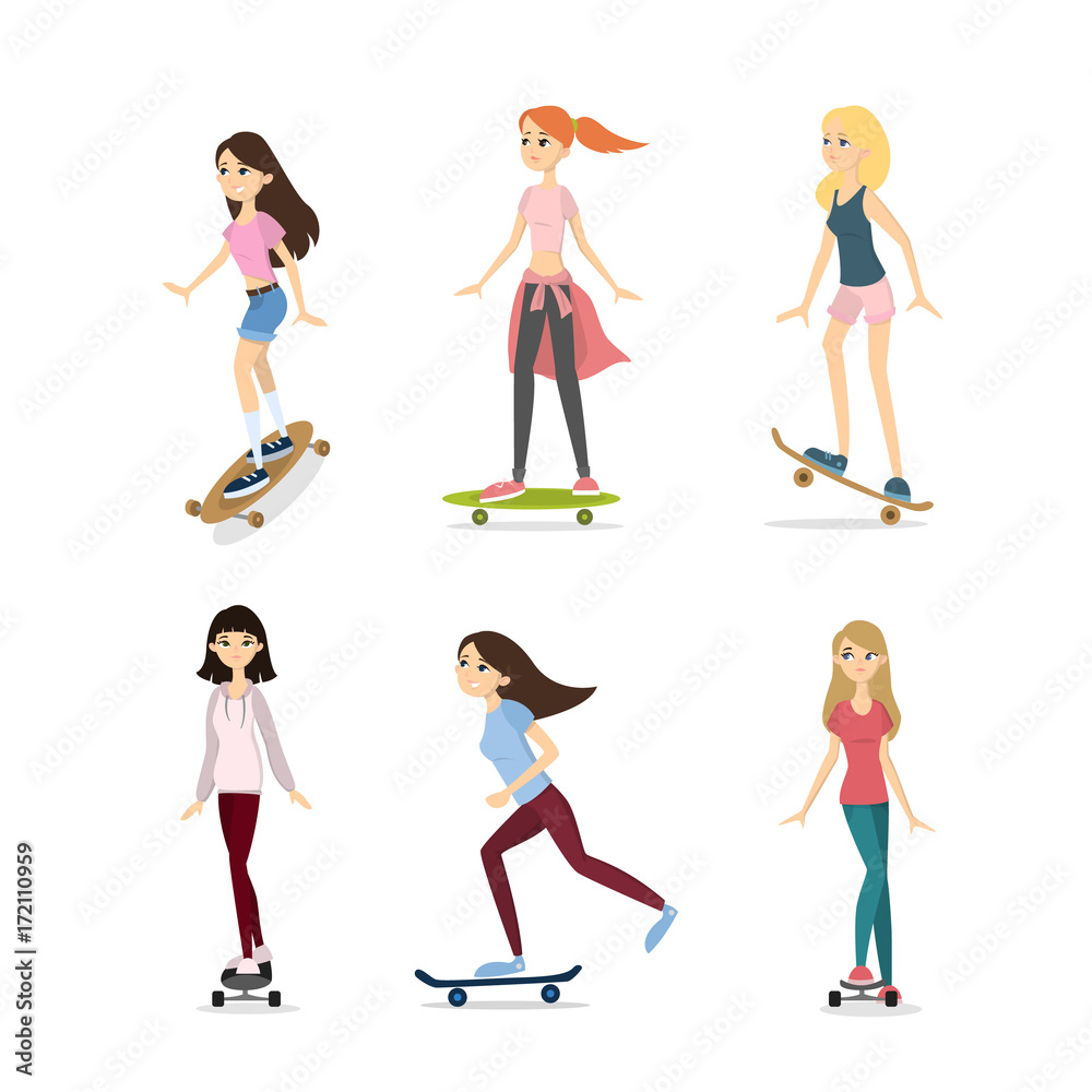 Obraz premium Skateboarding girls set.