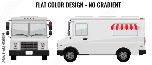 White Food Truck Hi-detailed with solid and flat color design template for Mock Up Brand Identity. Front and side view.