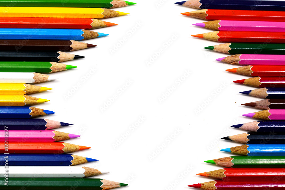 color pencils on white background with space color pencils on white background with space