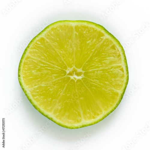 top view of citrus Fruit Lime slice on white background