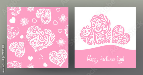 Set of postcard or banner for Happy mother's Day with Love heart
