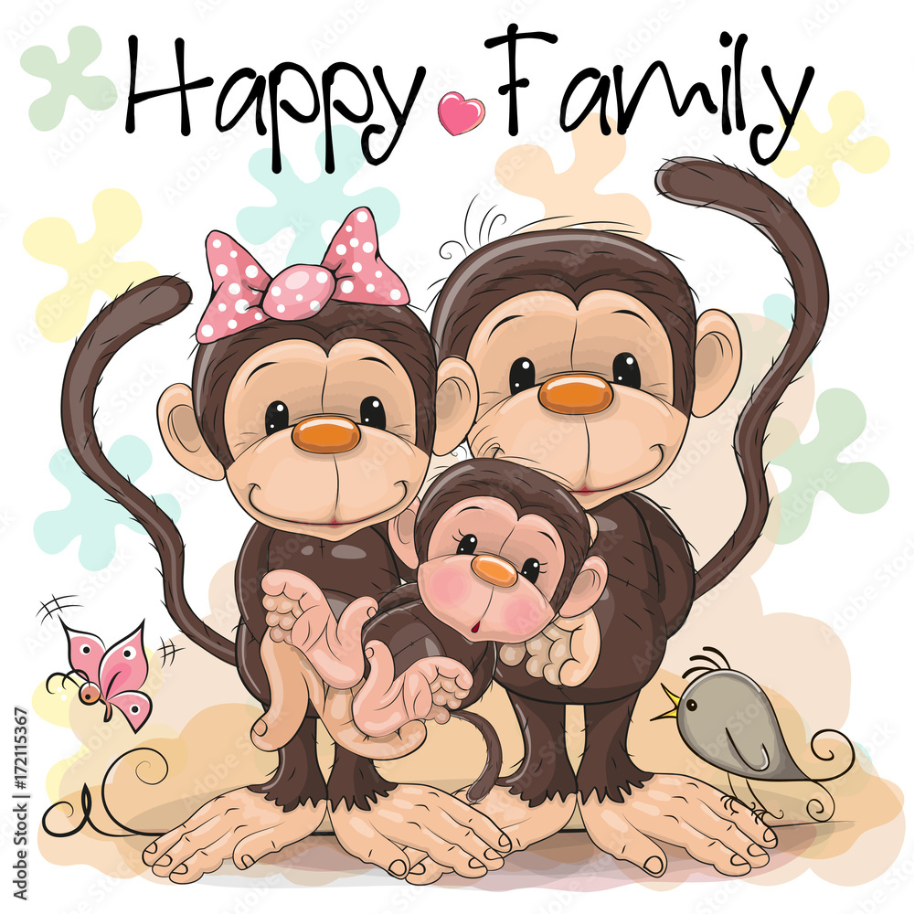 Obraz premium Family of Three Cute Monkeys