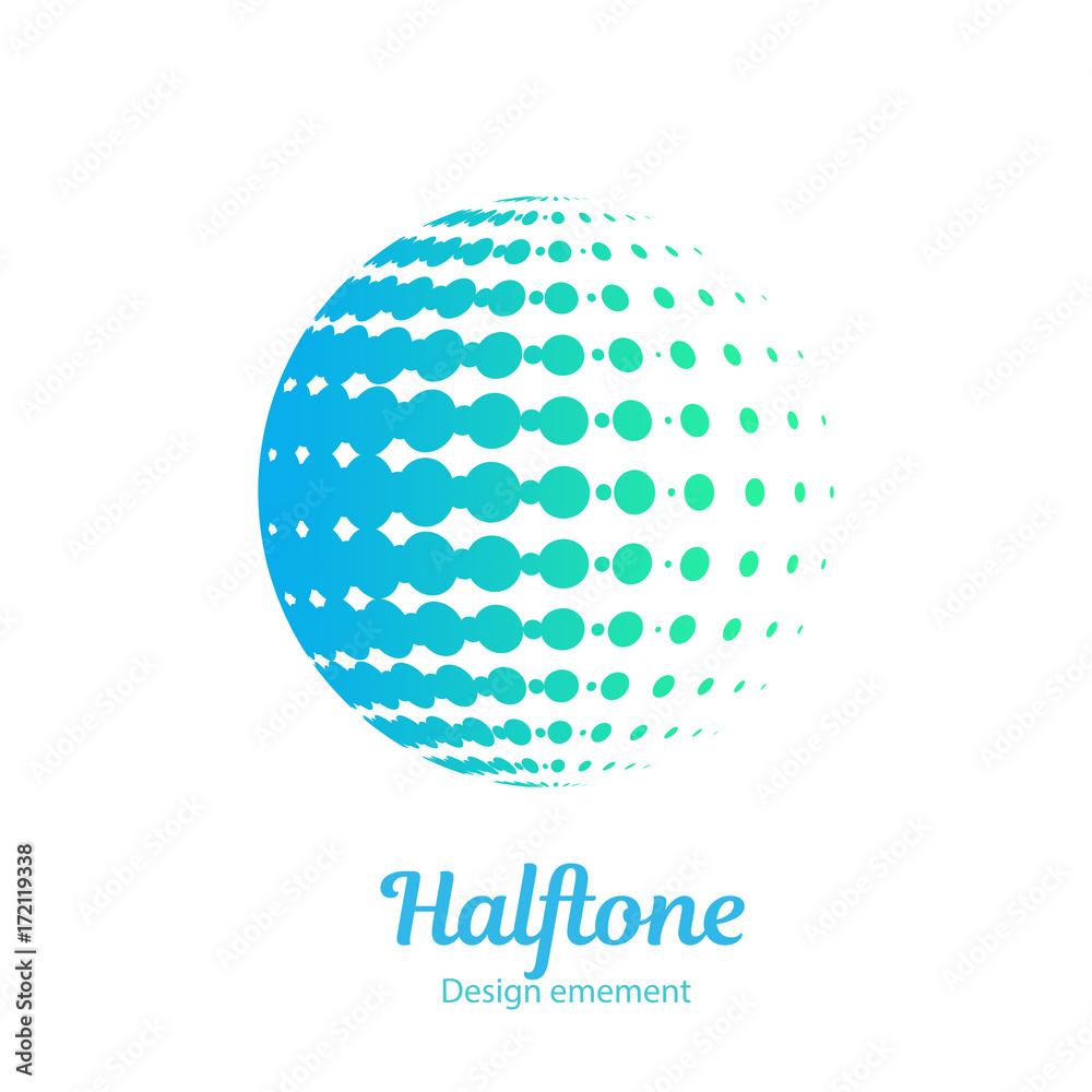 Vector abstract logo halftone design element. Color dotted sphere business logotype