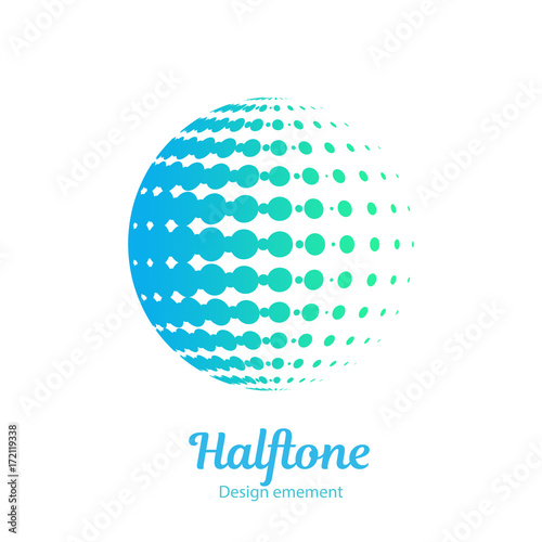 Vector abstract logo halftone design element. Color dotted sphere business logotype