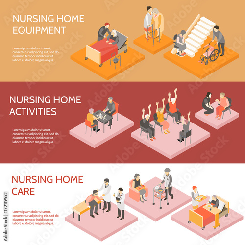 Nursing Home Isometric Horizontal Banners