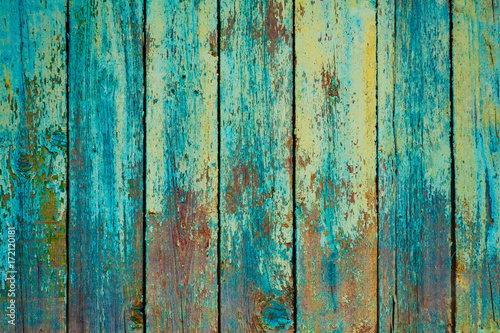 Aged cracked painted wooden wall panel (texture, background) © Mikhail