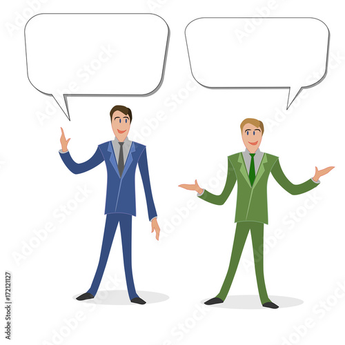 Two business men with speech bubbles
