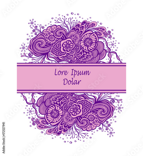 Template with abstract marine flowers bouquet in lilac on white for decoration  package of perfume cosmetic shampoo soap or for advertising hygiene products purity  freshness 