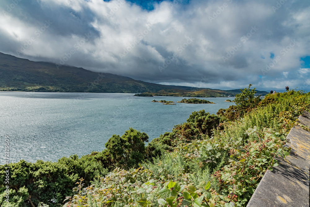 scenery of the gulf of Skye island in Scotland England with clouds and Atlantic ocean