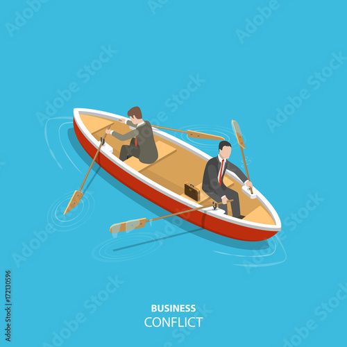 Business conflict flat isometric low poly vector concept