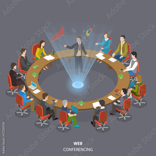 Web conferencing flat isometric low poly vector concept.