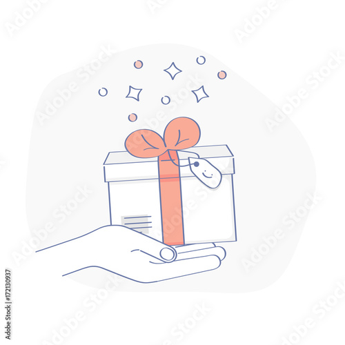 Hand holding or offering gift or present - vector illustration
