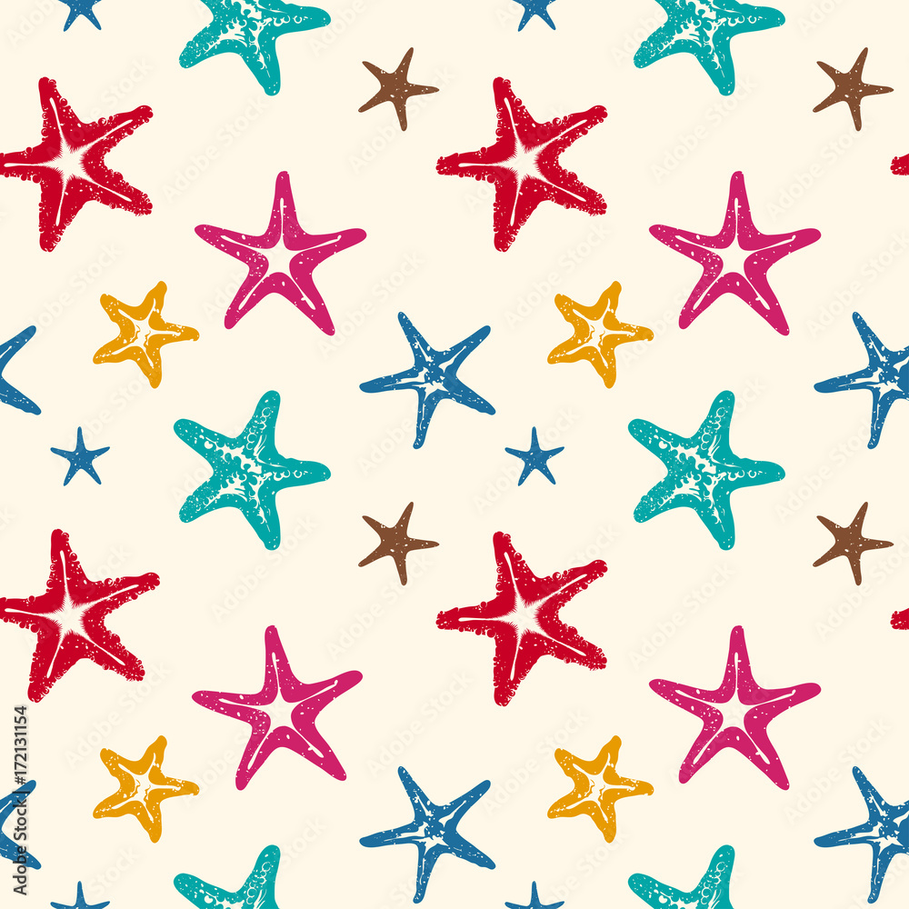 Colorful Hand-drawn Starfish Seamless Pattern Colorful Hand-drawn Starfish Seamless Pattern