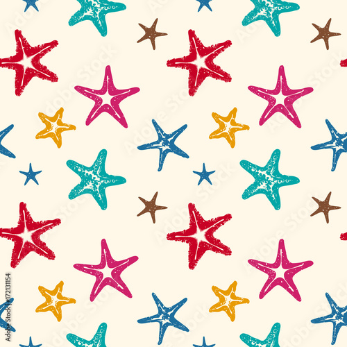 Colorful Hand-drawn Starfish Seamless Pattern © osadiemus