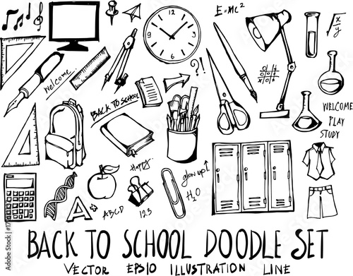 Set of Back to School doodle illustration Hand drawn Sketch line vector eps10