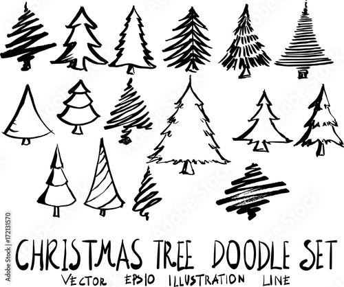 Set of christmas tree doodle illustration Hand drawn Sketch line vector eps10