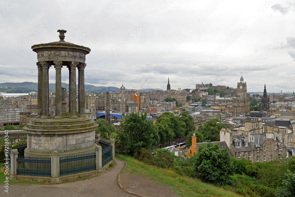 Edinburgh city skyline viewed from Calton Hill. Scotland, United Kingdom.