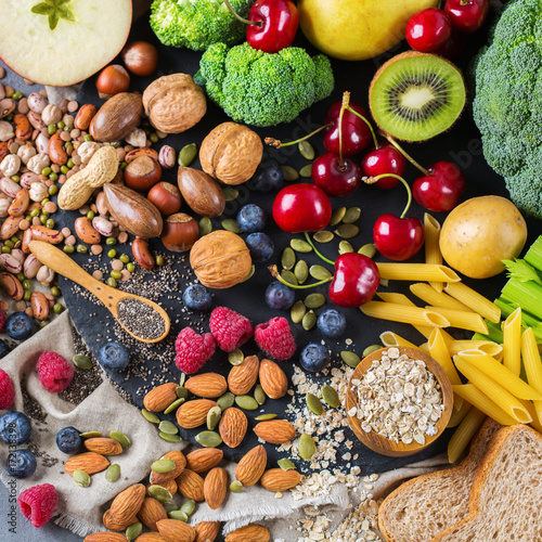 Fototapeta Naklejka Na Ścianę i Meble -  Selection of healthy rich fiber sources vegan food for cooking