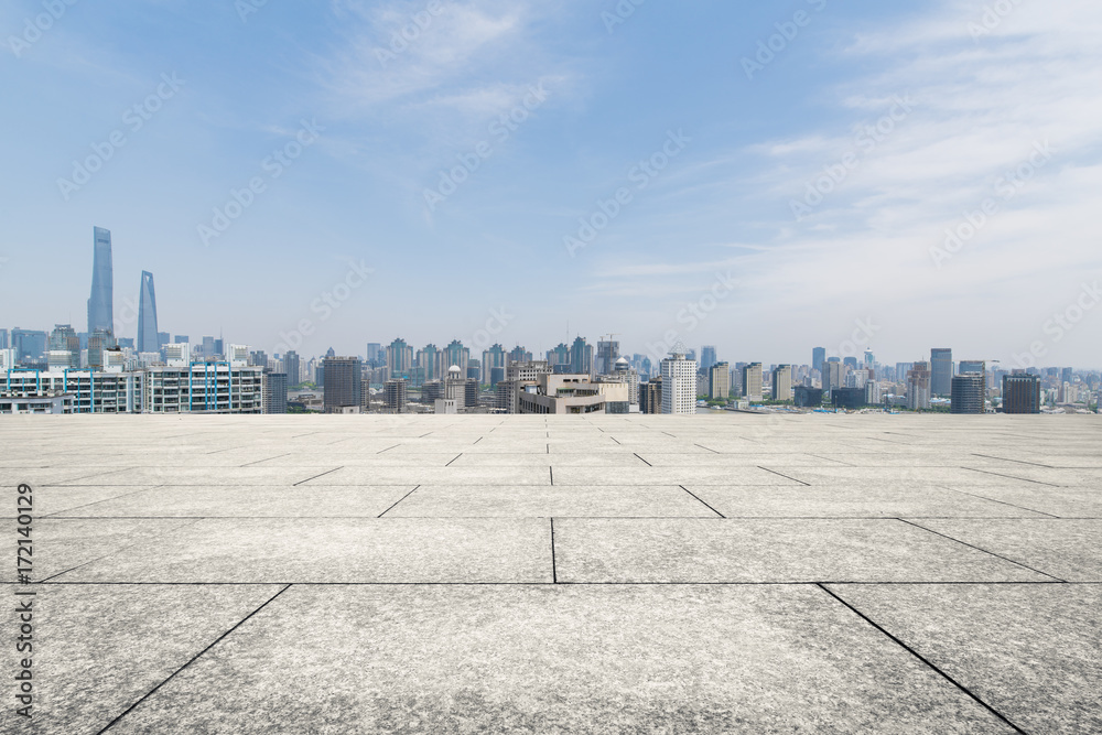 Φωτογραφία cityscape and skyline of hangzhou new city in cloud sky on view from marble floo