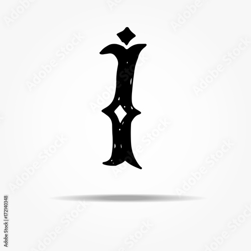 Antique letter I. Vintage hand drawn gothic font Western vector grunge lettering. Vector illustration.
