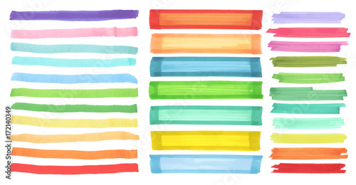 Color banners drawn with japan markers. Stylish elements for design. Vector marker stroke