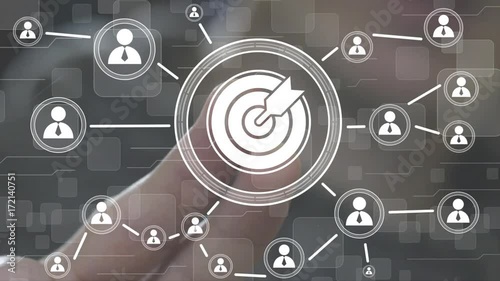Businessman pressing button goal on virtual screen, web in networking concept.