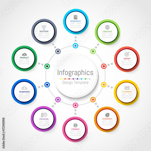 Infographic design elements for your business data with 10 options, parts, steps, timelines or processes, Circle round concept. Vector Illustration.