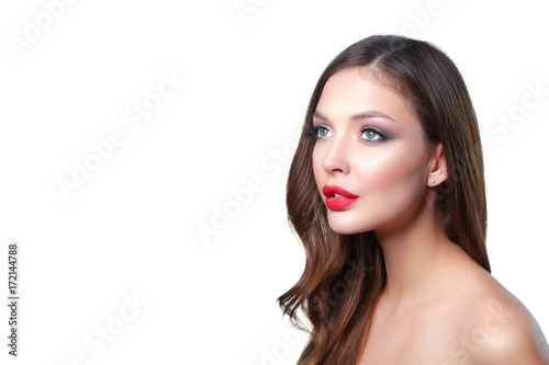 Portrait of beautiful young woman . Isolated on white background. Beautiful woman
