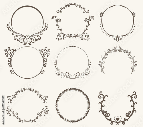 Vector set of border circle frame - vintage style