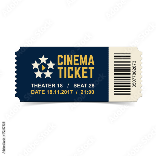 Vector cinema ticket isolated on white background.