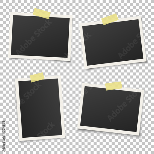 Set of vintage photo frame with yellow adhesive tape. Vintage style.  Vector illustration with adhesive tapes. Photorealistic Vector EPS10 Mockups. Retro Photo Frame Template for your photos.