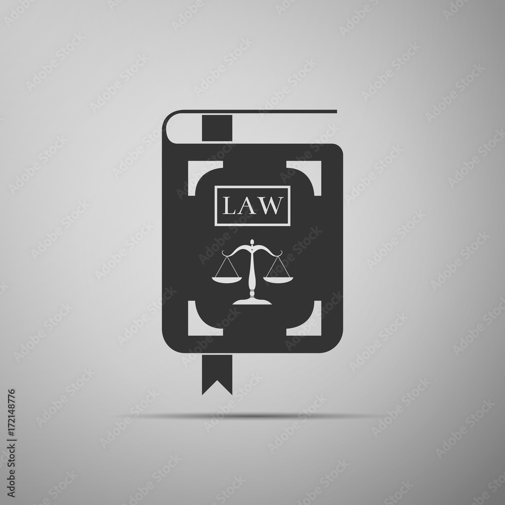 Law book statute book with scales of justice icon isolated on grey background. Flat design. Vector Illustration Law book statute book with scales of justice icon isolated on grey background. Flat design. Vector Illustration