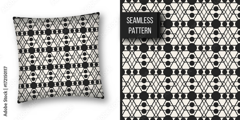 Abstract concept vector monochrome geometric pattern. Black and white minimal background. Creative illustration template. Seamless stylish texture. For wallpaper, surface, web design, textile, decor.