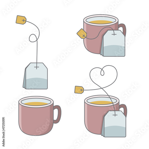 set of cup of tea with bag