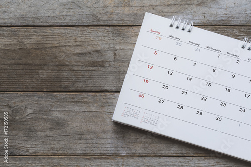 close up of calendar on the table