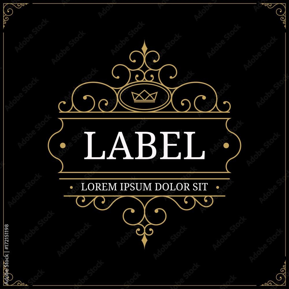 Luxury logo template with flourishes elegant calligraphic design elements. Restaurant, boutique, cafe, hotel, jewelry, heraldic identity. Vector illustration