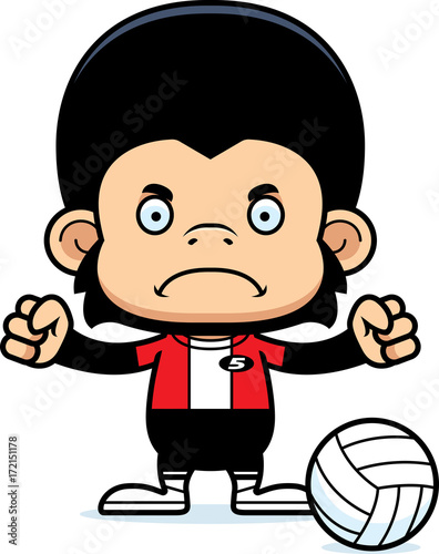 Cartoon Angry Volleyball Player Chimpanzee