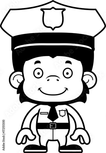 Cartoon Smiling Police Officer Chimpanzee