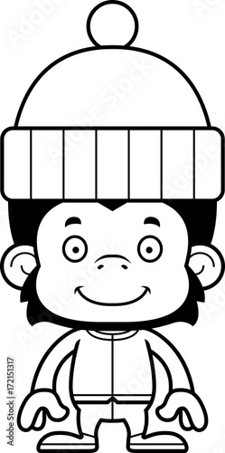 Cartoon Smiling Winter Chimpanzee