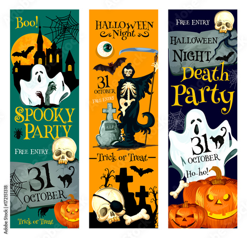 Halloween pumpkin and ghost october holiday banner