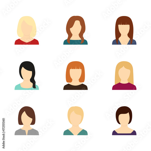 Set of avatars of beautiful girls, vector illustration