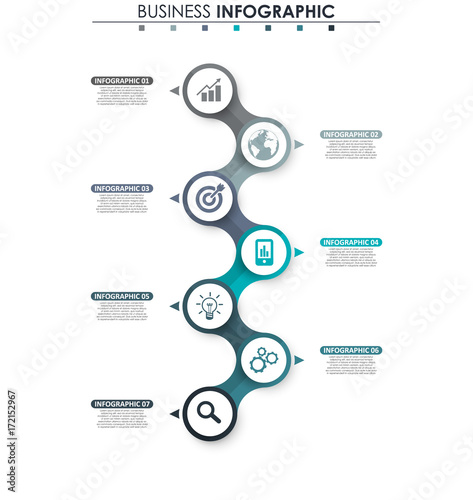 Business data, chart. Abstract elements of graph, diagram with 7 steps, strategy, options, parts or processes. Vector business template for presentation. Creative concept for infographic