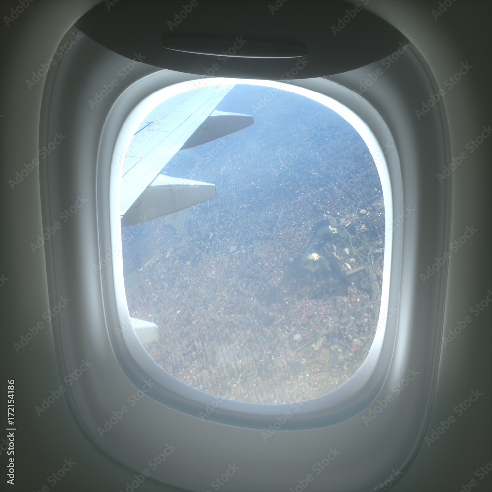 View from inside the airplane, through the open window. View from inside the airplane, through the open window.