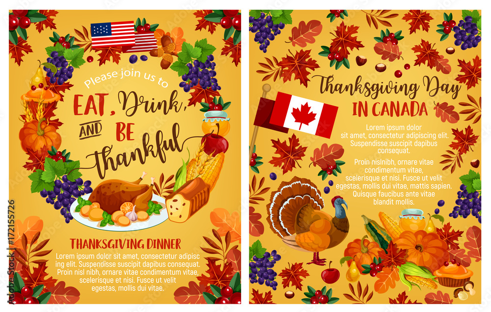 Obraz premium Thanksgiving day vector Canadian greeting posters