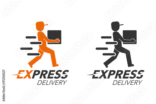 Express delivery icon concept. Delivery man service, order, worldwide, fast and free shipping. Modern design.
