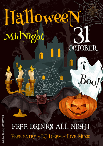 Halloween party night trick or treat vector poster