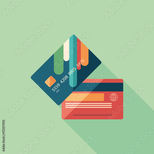 Credit cards flat square icon with long shadows.