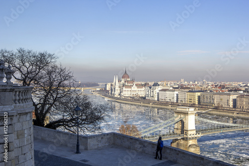 Nice view on the famous Chain Bridge in Budapest, Hungary photo