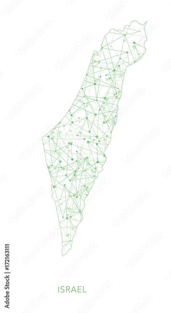 Israel map, green dotted net vector background