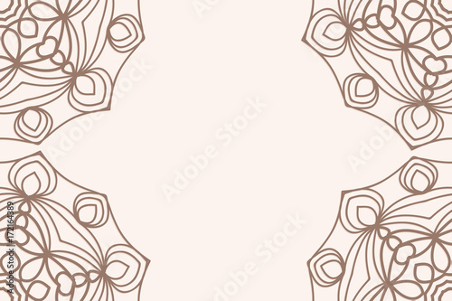 template of greeting card with floral mandala ornament. beige color. vector illustration. for invitation card, holiday background. vintage